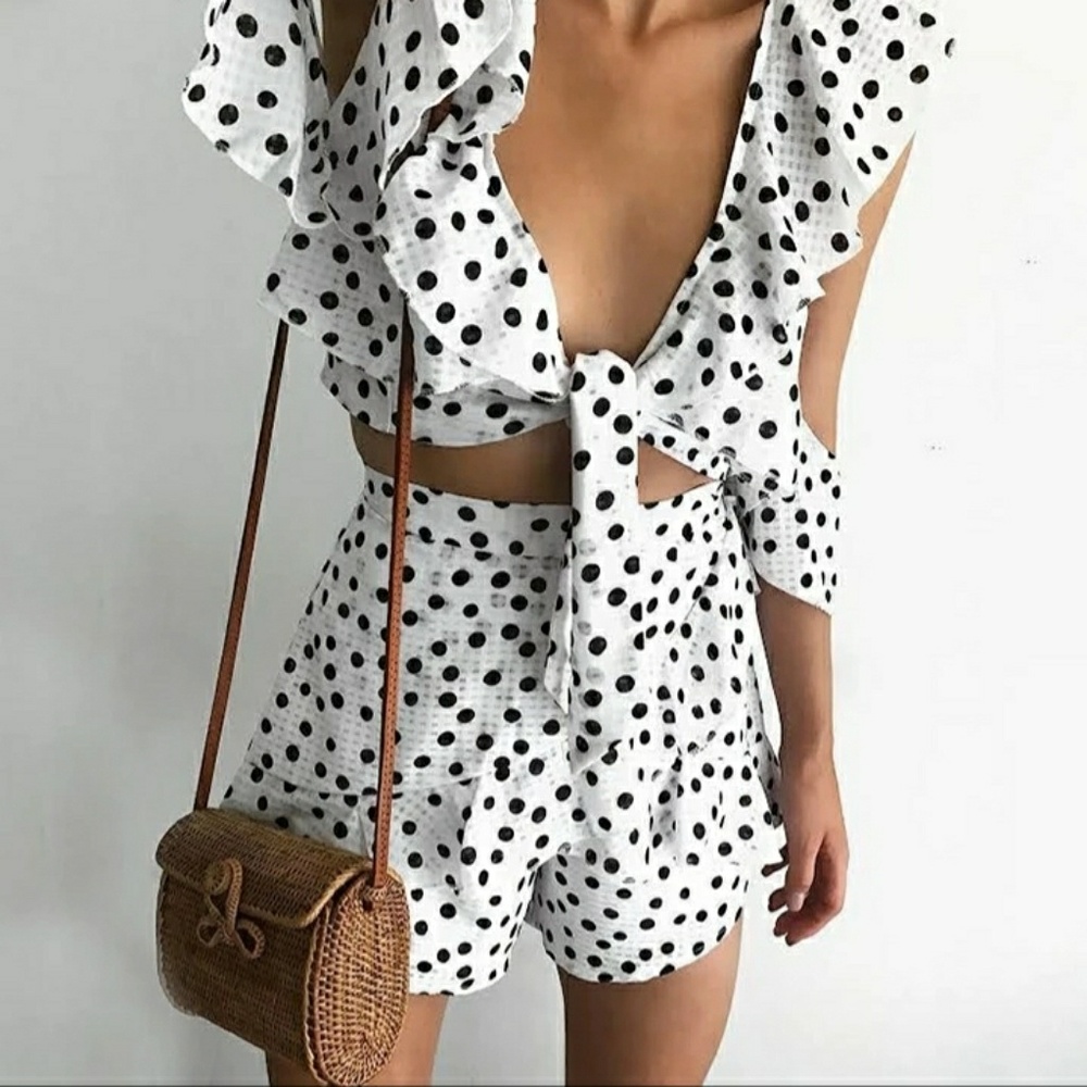 Last Lβ’ Polka Dot Front Tie Two Piece Set - Picture 3 of 5
